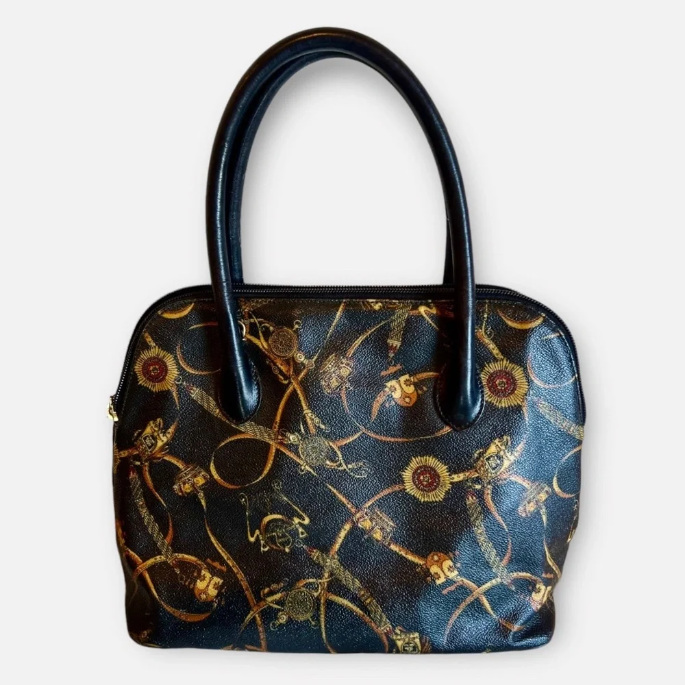 Vintage Mark Cross Equestrian Print Satchel Made in Italy